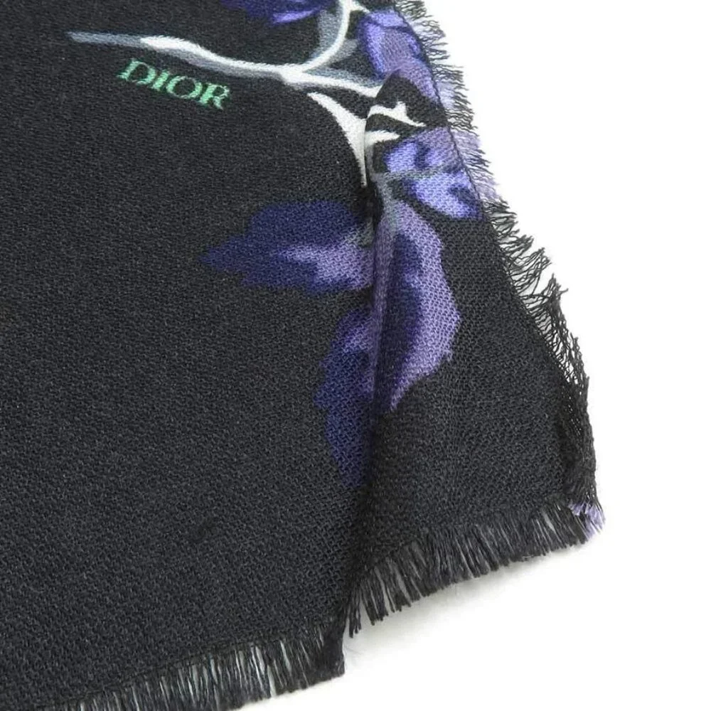 Auth Christian Dior Shawl Scarf Black/Green/Purple Wool